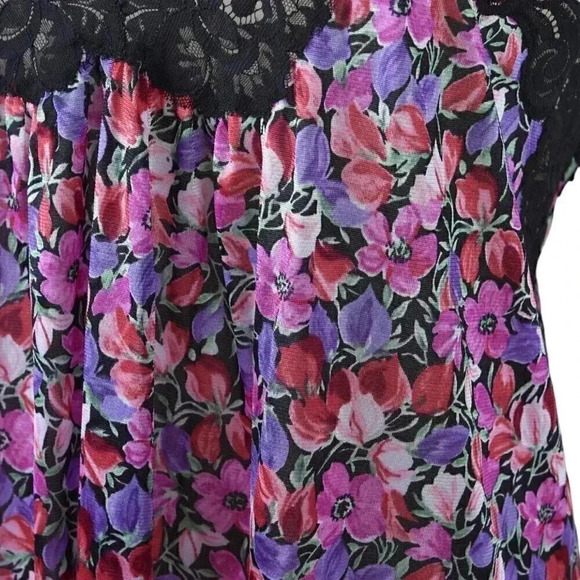 Vintage Vanity Fair Slip Dress Nightgown Floral Pink  Purple Lace Teddy Medium - Picture 4 of 13